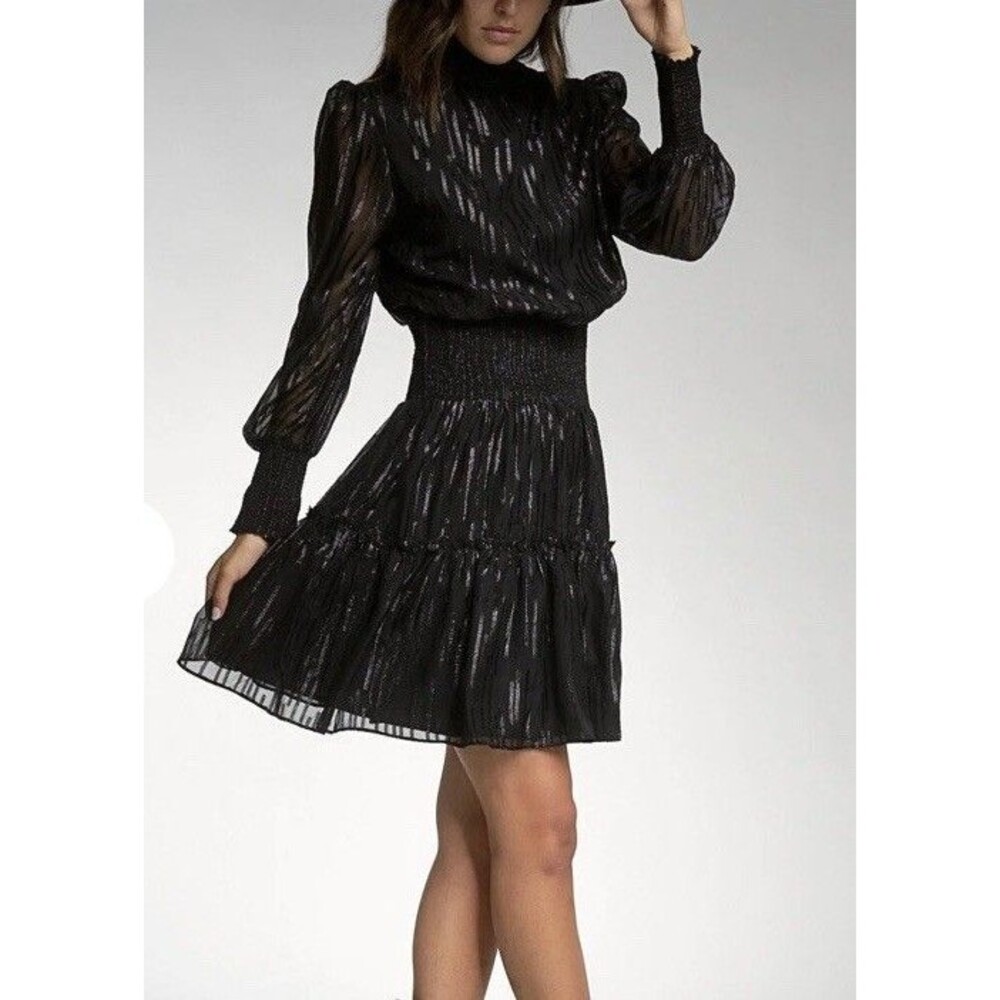 Elan Black Troy A Dress Woman M Long Sleeve Shimmer Metallic Party Cocktail